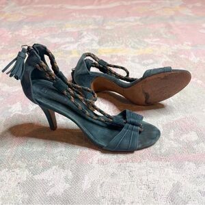 Massimo Dutti Teal Heeled Sandals with Braided Straps